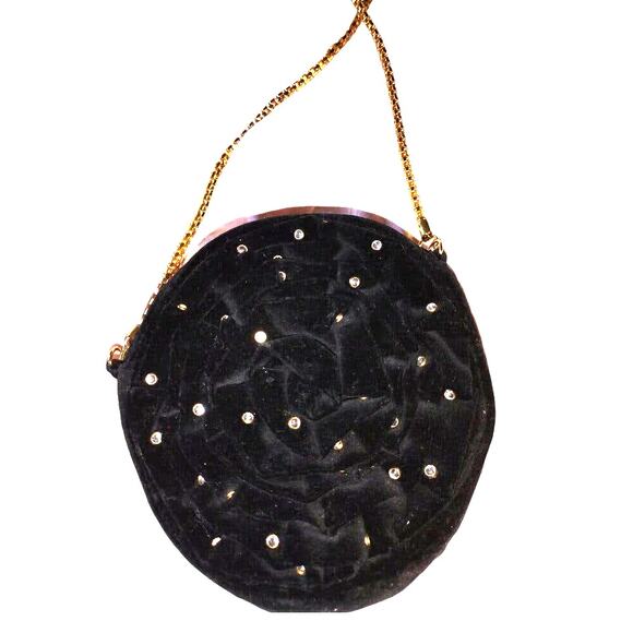 Betsey Johnson Black Velvet Rosette Mini crossbody bag - Picture 1 of 5